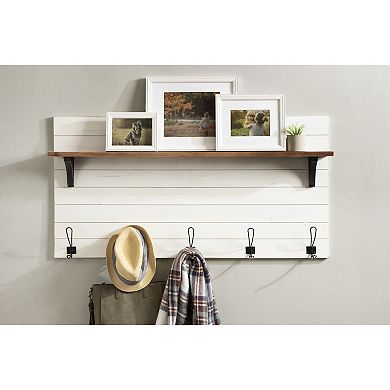 Jeran Wood Wall Shelf with Hooks