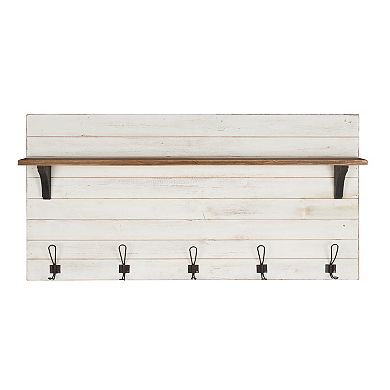 Jeran Wood Wall Shelf with Hooks