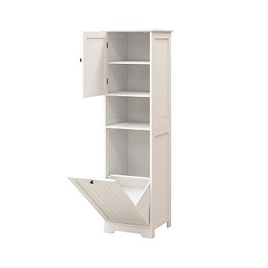 15.75 in. W. x 13.78 in. D x 55.12 in. H White Freestanding Tilt-Out Linen Cabinet
