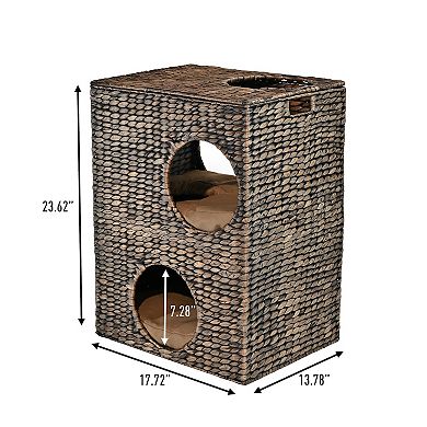Jaxon 2-Tier Handwoven Hyacinth Cat Condo w/ 5 Holes & 2 Machine-Washable Cushions