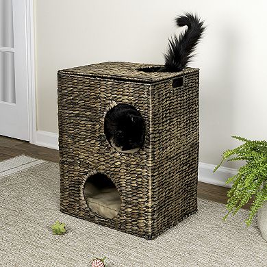 Jaxon 2-Tier Handwoven Hyacinth Cat Condo w/ 5 Holes & 2 Machine-Washable Cushions