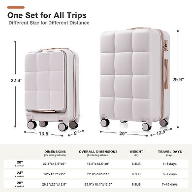 Merax Luggage Sets 3 Piece, 20-inch with USB Port and front opening design