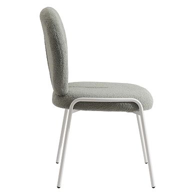 Leisuremod Celestial Boucle Dining Chair, White Frame Side Accent Chair