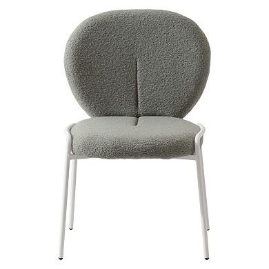 Leisuremod Celestial Boucle Dining Chair, White Frame Side Accent Chair