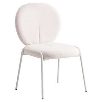 Leisuremod Celestial Boucle Dining Chair, White Frame Side Accent Chair