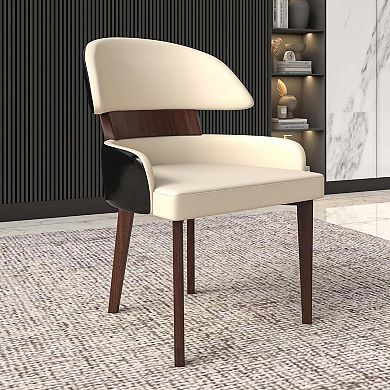 Leisuremod Dining Chair Leather Seat And Curved Backrest In Rubberwood Ethos Series