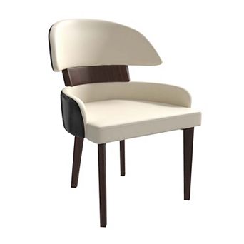 Leisuremod Dining Chair Leather Seat And Curved Backrest In Rubberwood Ethos Series