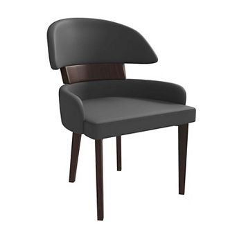 Leisuremod Dining Chair Leather Seat And Curved Backrest In Rubberwood Ethos Series