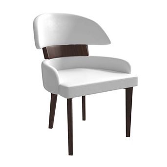Leisuremod Dining Chair Leather Seat And Curved Backrest In Rubberwood Ethos Series