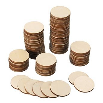 1.5 Inch Unfinished Round Wood Slices, 100 Pack Blank Wooden Discs Circles Cutouts