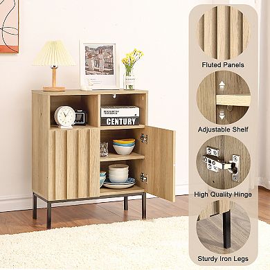 Storage Cabinet 2 Doors, Modern Industrial Sideboard Buffet Cabinet with Adjustable Shelf