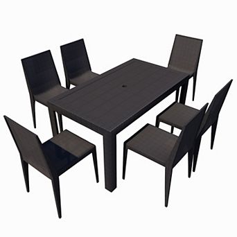 Leisuremod Mace 7 pc Outdoor Dining Set With Rectangular Table And Stackable Chairs