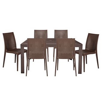 Leisuremod Mace 7 pc Outdoor Dining Set With Rectangular Table And Stackable Chairs