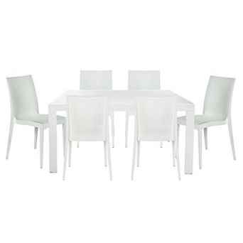 Leisuremod Mace 7 pc Outdoor Dining Set With Rectangular Table And Stackable Chairs