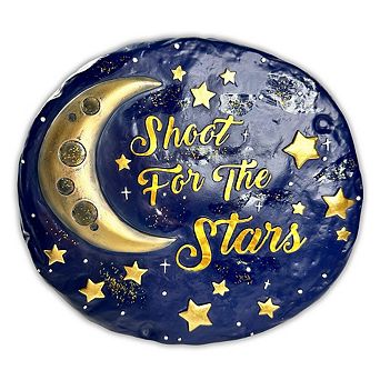 Shoot for the Stars Stepping Stone, 9.5" Galactic Moon and Stars Space Themed Gift