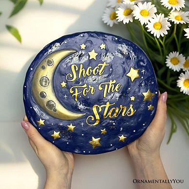 Shoot for the Stars Stepping Stone, 9.5" Galactic Moon and Stars Space Themed Gift