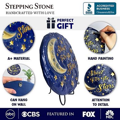 Shoot for the Stars Stepping Stone, 9.5" Galactic Moon and Stars Space Themed Gift