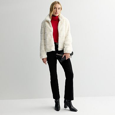 Women's Nine West Turtleneck Faux Fur Jacket