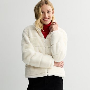 Women's Nine West Turtleneck Faux Fur Jacket