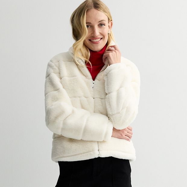Women's Nine West Turtleneck Faux Fur Jacket