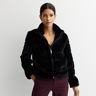 Women's Nine West Turtleneck Faux Fur Jacket
