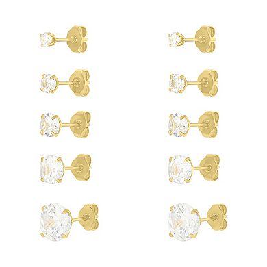 Brilliance Cubic Zirconia 5-Pair Stud Earring Set