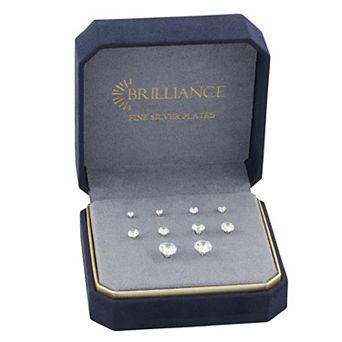 Brilliance Cubic Zirconia 5-Pair Stud Earring Set