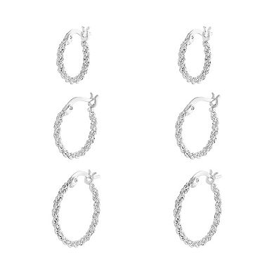Brilliance Polished Mesh Hoop Earring 3-Piece Set