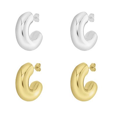 Brilliance Polished Bubble C-Hoop Earring Two-Pair Set