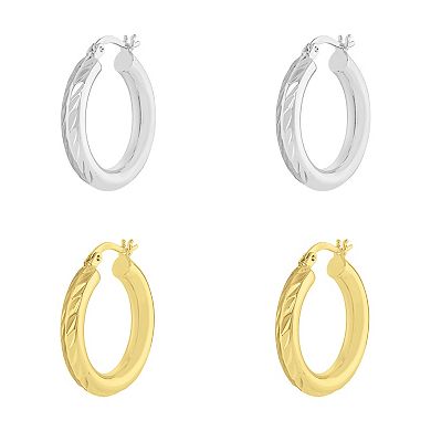 Brilliance Polished Textured Hoop Earring Two-Pair Set