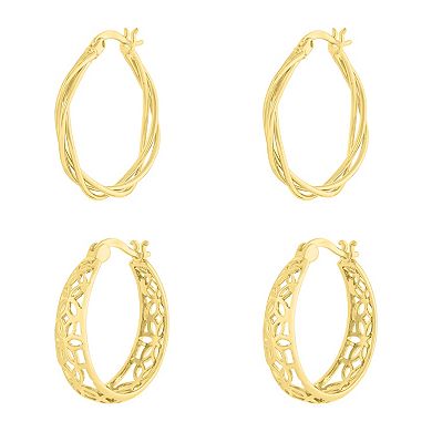 Brilliance Polished Braided & Filigree Hoop Earring Two-Pair Set