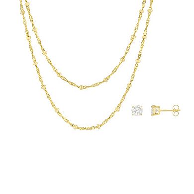 Brilliance Silver-Plated Cubic Zirconia Stud Earring & Necklace Set