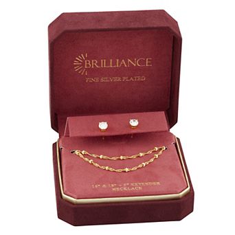 Brilliance Silver-Plated Cubic Zirconia Stud Earring & Necklace Set