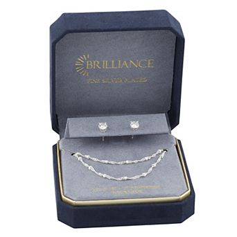 Brilliance Silver-Plated Cubic Zirconia Stud Earring & Necklace Set
