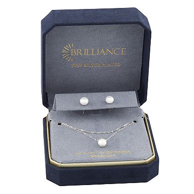 Brilliance Fine Silver Plated Freshwater Cultured Pearl & Cubic Zirconia Pendant Necklace & Earring Set
