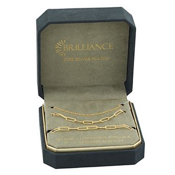 Brilliance Fine Silver Plated Figaro & Textured Paperclip Link Necklace & Bracelet Set
