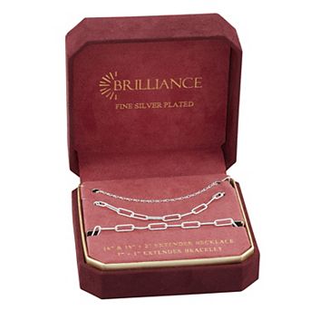 Brilliance Fine Silver Plated Figaro & Textured Paperclip Link Necklace & Bracelet Set