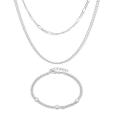 Brilliance Triple Cubic Zirconia Bracelet & Double Layer Necklace Set