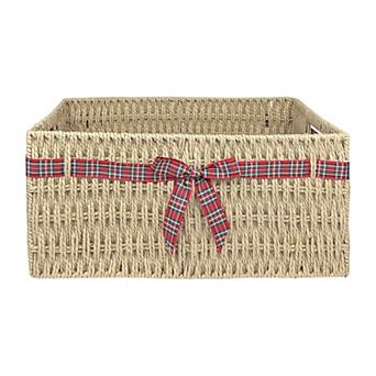 Merry and Bright Basket with Red, White & Green Flannel Bow