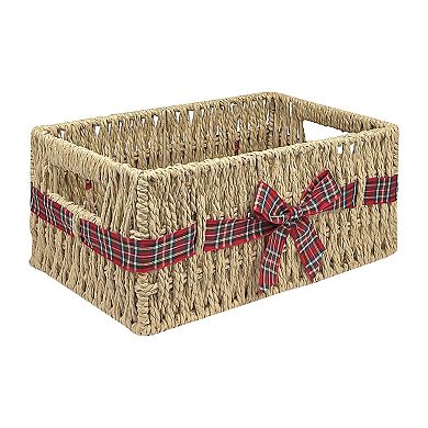 Merry and Bright Basket with Red, White & Green Flannel Bow