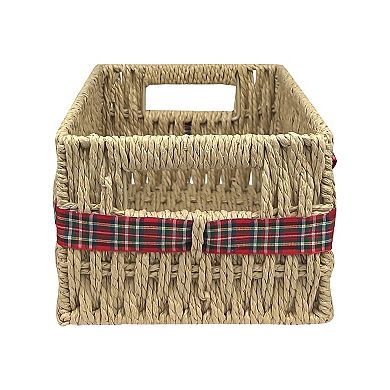 Merry and Bright Basket with Red, White & Green Flannel Bow