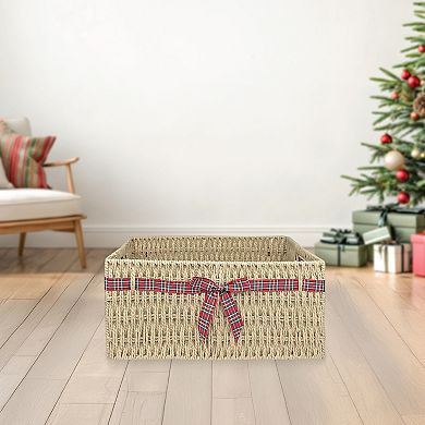 Merry and Bright Basket with Red, White & Green Flannel Bow