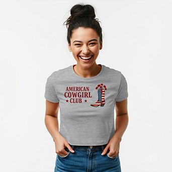 Juniors' Grayson Threads The Label American Cowgirl Club Boxy Crop Patriotic Graphic Tee