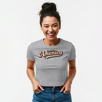 Juniors' Grayson Threads The Label America Retro Font Boxy Crop Patriotic Graphic Tee