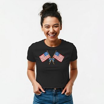 Juniors' Grayson Threads The Label American Flag and Bow Crop Patriotic Graphic Tee
