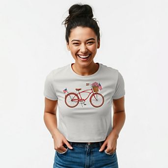 Juniors' Grayson Threads The Label Bicycle Crop Graphic Patriotic Tee