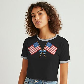 Juniors' Grayson Threads The Label American Flag and Bow Patriotic Graphic Tee