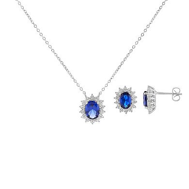 Brilliance Cubic Zirconia Oval Halo Necklace & Stud Earring Set