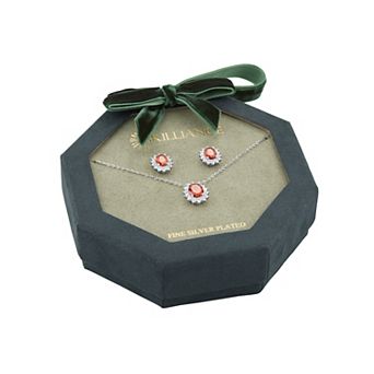 Brilliance Cubic Zirconia Oval Halo Necklace & Stud Earring Set