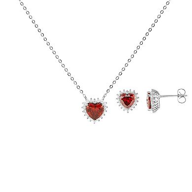 Brilliance Fine Silver Plated Cubic Zirconia Heart Necklace & Earring Set